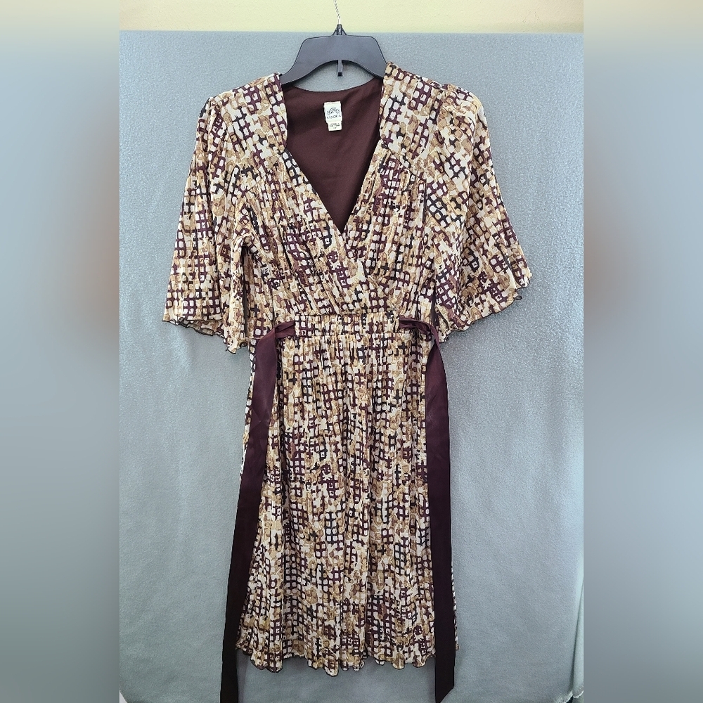 SANGRIA Women's Brown 3/4 Sleeve V-neck Fit and Flare Lined Dress - Size 12‎